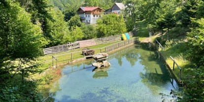 Urlaub auf dem Bauernhof - Umgebung: Urlaub in den Bergen - Niederösterreich - Hofteich mit Gästehaus - Büchlhof 