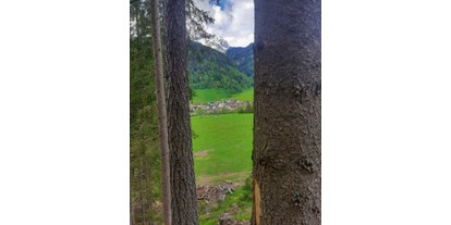 Urlaub auf dem Bauernhof - Kutschen fahren - Italien - Blick vom Wald auf das Bergdorf St. Jakob - Matzilerhof