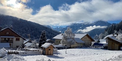 Urlaub auf dem Bauernhof - Verleih: Schneeschuhe - winterlicher Ausblick von der Wohnungsterrasse - Hof Summerer
